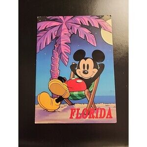 Vintage Postcard Disney Mickey's Florida Collection Beach Chair Ocean Sand